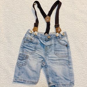 Boys shorts with suspenders.